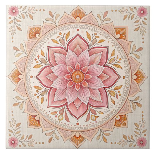 Pink Floral 6" Square Tile To Brighten Any Space タイル (正面)