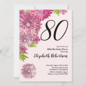 Pink Floral 80th Birthday Invitation in Blush Pink 招待状 (正面)
