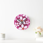 Pink Floral Abstract Pattern | Aesthetic Flower Ar ラウンド壁時計 (ホーム)