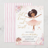 Pink Floral African America Ballerina Birthday 招待状 (正面/裏面)