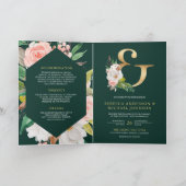 Pink Floral Ampersand Emerald QR Code Wedding 招待状 (内部)