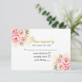 Pink Floral and Gold Quinceańera RSVP card (スタンド正面)