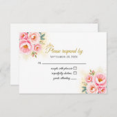 Pink Floral and Gold Quinceańera RSVP card (正面/裏面)