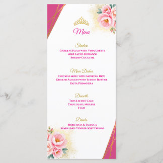 Pink Floral and Gold Quinceañera Table Menu メニュー
