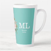 Pink Floral and Teal Monogram カフェラテマグ (右)