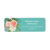 Pink Floral and Teal Return address ラベル (正面)