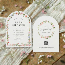 Pink Floral Arch Baby Girl Shower 招待状