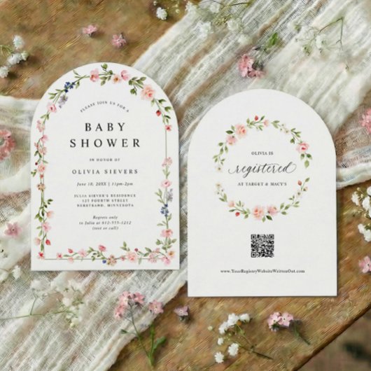 Pink Floral Arch Baby Girl Shower 招待状