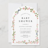 Pink Floral Arch Baby Girl Shower 招待状 (正面)