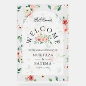 Pink Floral Arch Muslim Wedding Welcome アクリルサイン (正面)