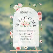 Pink Floral Arch Muslim Wedding Welcome アクリルサイン (ニュートラル)