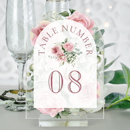 Pink Floral Arch Wedding Acrylic Table Number アクリル招待状