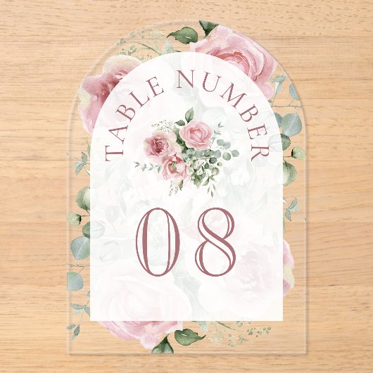 Pink Floral Arch Wedding Acrylic Table Number アクリル招待状 (正面)
