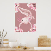 Pink Floral Axolotl Poster ポスター (キッチン)