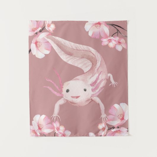 Pink Floral Axolotl Tapestry タペストリー (正面)