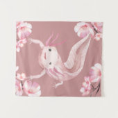 Pink Floral Axolotl Tapestry タペストリー (正面(横))