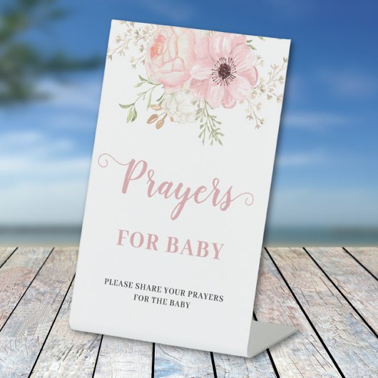 Pink Floral Baby Girl Prayers for Baby Shower Sign 台座サイン