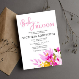 Pink Floral Baby in Bloom Baby Shower Invitation 招待状