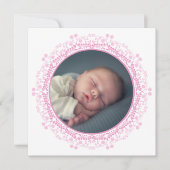 Pink Floral Baby Photo Announcement Elegant (正面)