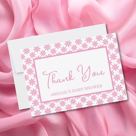 Pink Floral Baby Shower  サンキューカード