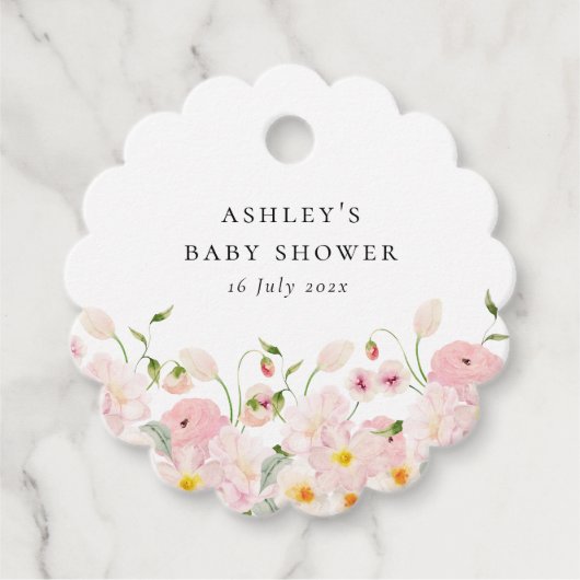 Pink Floral Baby Shower フェイバータグ (正面)