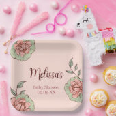 Pink Floral Baby Shower ペーパープレート (パーティー)