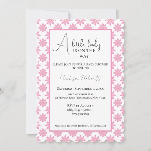 Pink Floral Baby Shower  招待状 (正面)