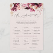 Pink Floral Baby Shower Candy Guessing Game Card 招待状 (正面)