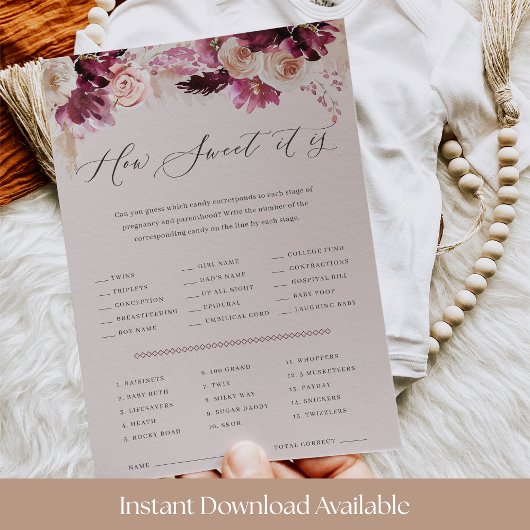 Pink Floral Baby Shower Candy Guessing Game Card 招待状