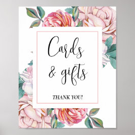 Pink Floral Baby Shower Cards and Gifts sign ポスター
