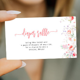 Pink floral baby shower diaper raffle ticket エンクロージャーカード