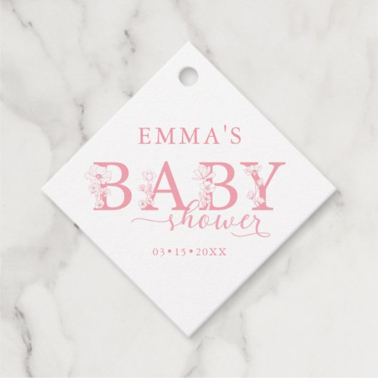 Pink Floral Baby Shower | Elegant Wildflower フェイバータグ (正面)