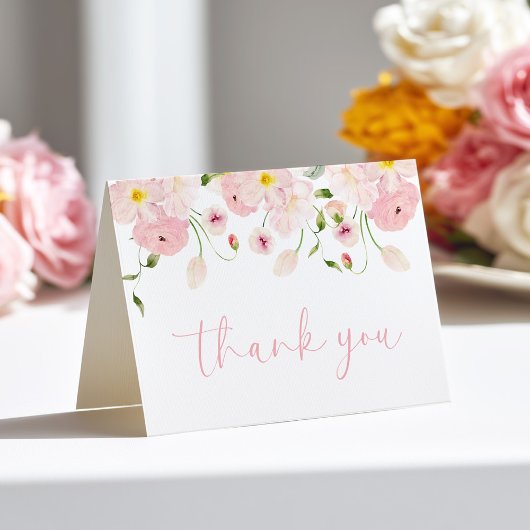 Pink Floral Baby Shower Folded Thank You Card サンキューカード