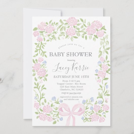 Pink Floral Baby Shower Invitation,  招待状 (正面)