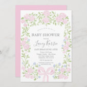 Pink Floral Baby Shower Invitation,  招待状 (正面/裏面)