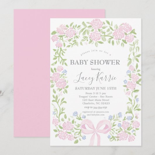 Pink Floral Baby Shower Invitation,  招待状 (正面/裏面)