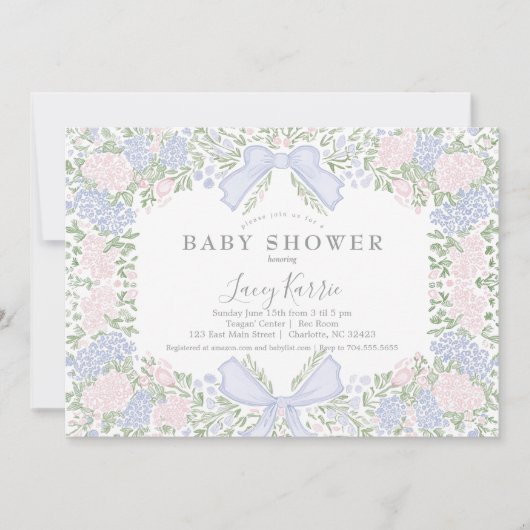 Pink Floral Baby Shower Invitation,  招待状 (正面)
