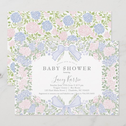 Pink Floral Baby Shower Invitation, 招待状 (正面/裏面)