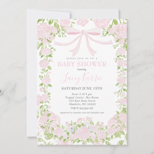 Pink Floral Baby Shower Invitation,  招待状 (正面)