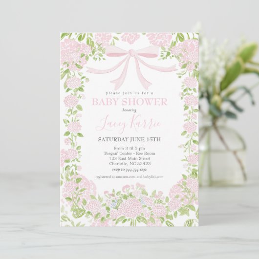 Pink Floral Baby Shower Invitation,  招待状 (スタンド正面)