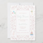 Pink Floral Baby Shower Invitation 招待状 (正面)