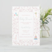 Pink Floral Baby Shower Invitation 招待状 (スタンド正面)
