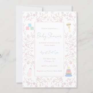 Pink Floral Baby Shower Invitation 招待状