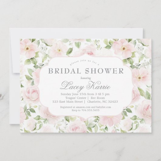 Pink Floral Baby Shower Invitation,  招待状 (正面)