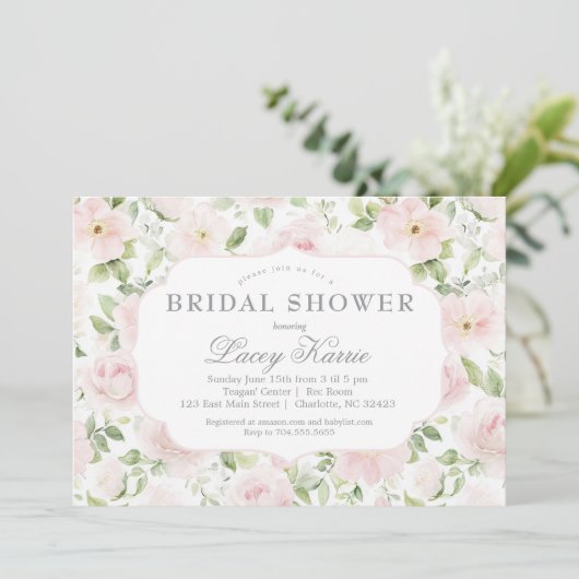 Pink Floral Baby Shower Invitation,  招待状 (スタンド正面)