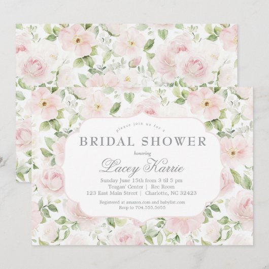 Pink Floral Baby Shower Invitation, 招待状 (正面/裏面)