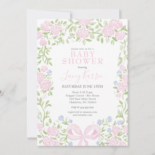 Pink Floral Baby Shower Invitation,  招待状 (正面)