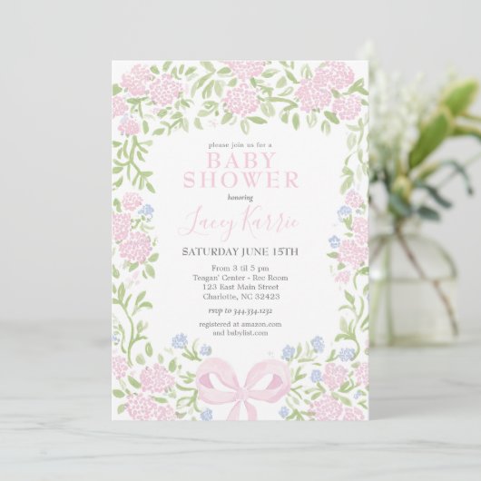Pink Floral Baby Shower Invitation,  招待状 (スタンド正面)