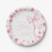 Pink Floral Baby Shower Plates with Bow ペーパープレート (正面)