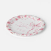 Pink Floral Baby Shower Plates with Bow ペーパープレート (アングル)